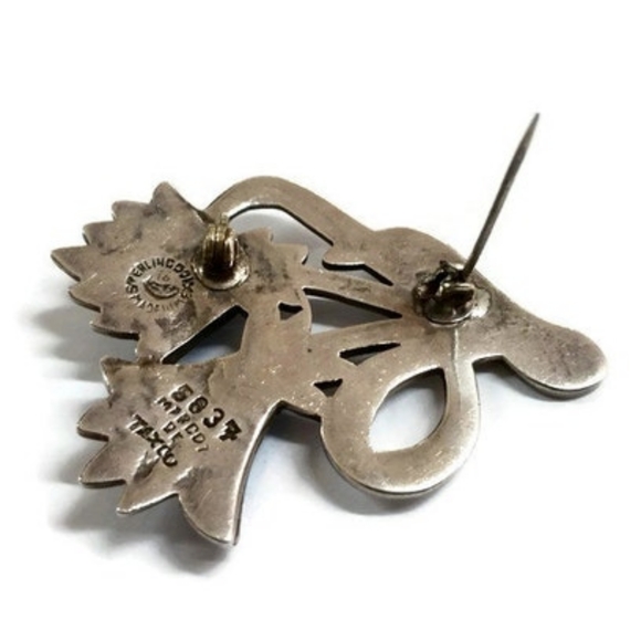 Vintage Margot De Taxco Silver Enameled Flower Pin / Brooch - Picture 4 of 5